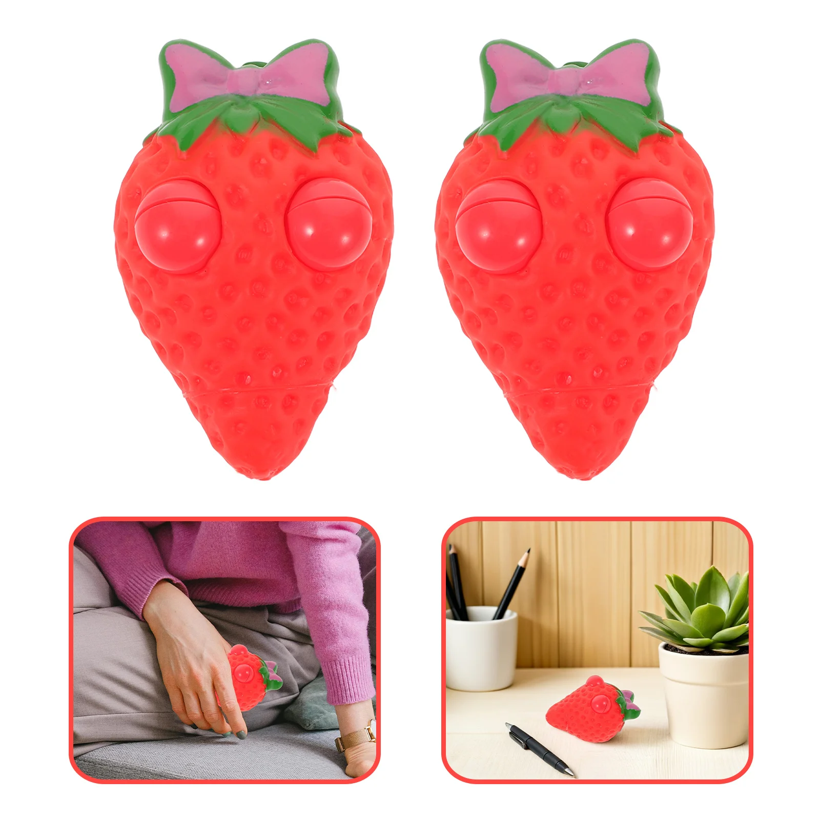 4pcs Simulation Strawberry Realistic Artificial Plastic Squeeze Fidget For Desk Party Favor Goodie Bag Stress Relief Fun