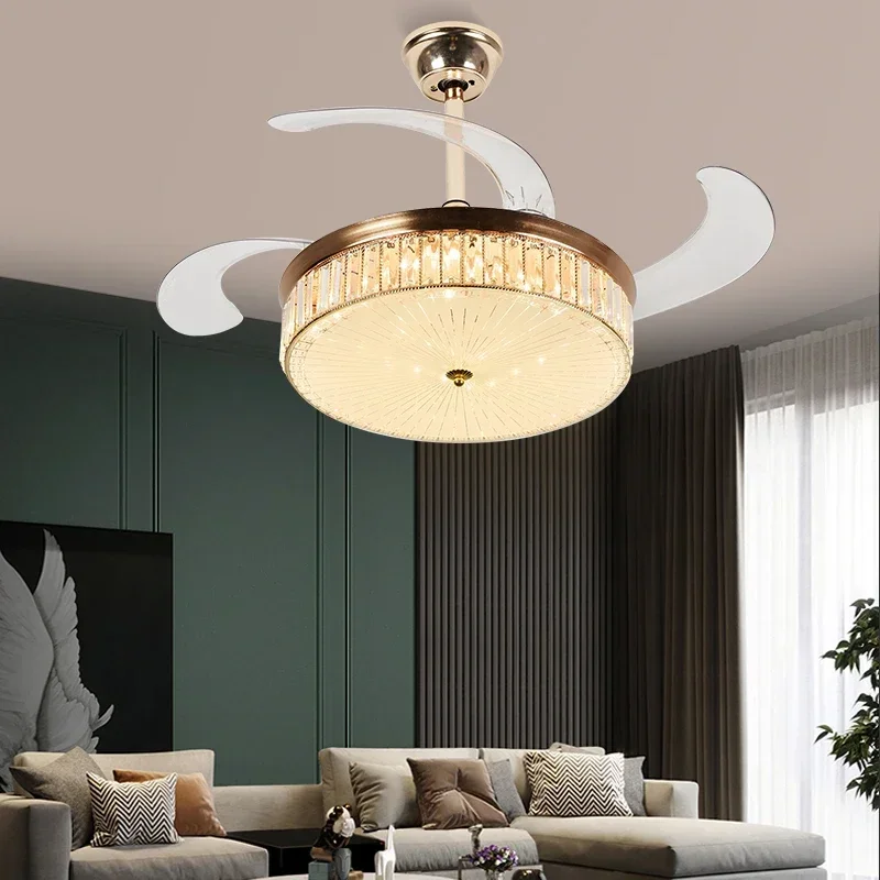 

Modern 42 inch Invisible LED Ceiling Fan Decorative Retractable Hanging Blade Lights Ceiling Fans With Led Lights Remote Control