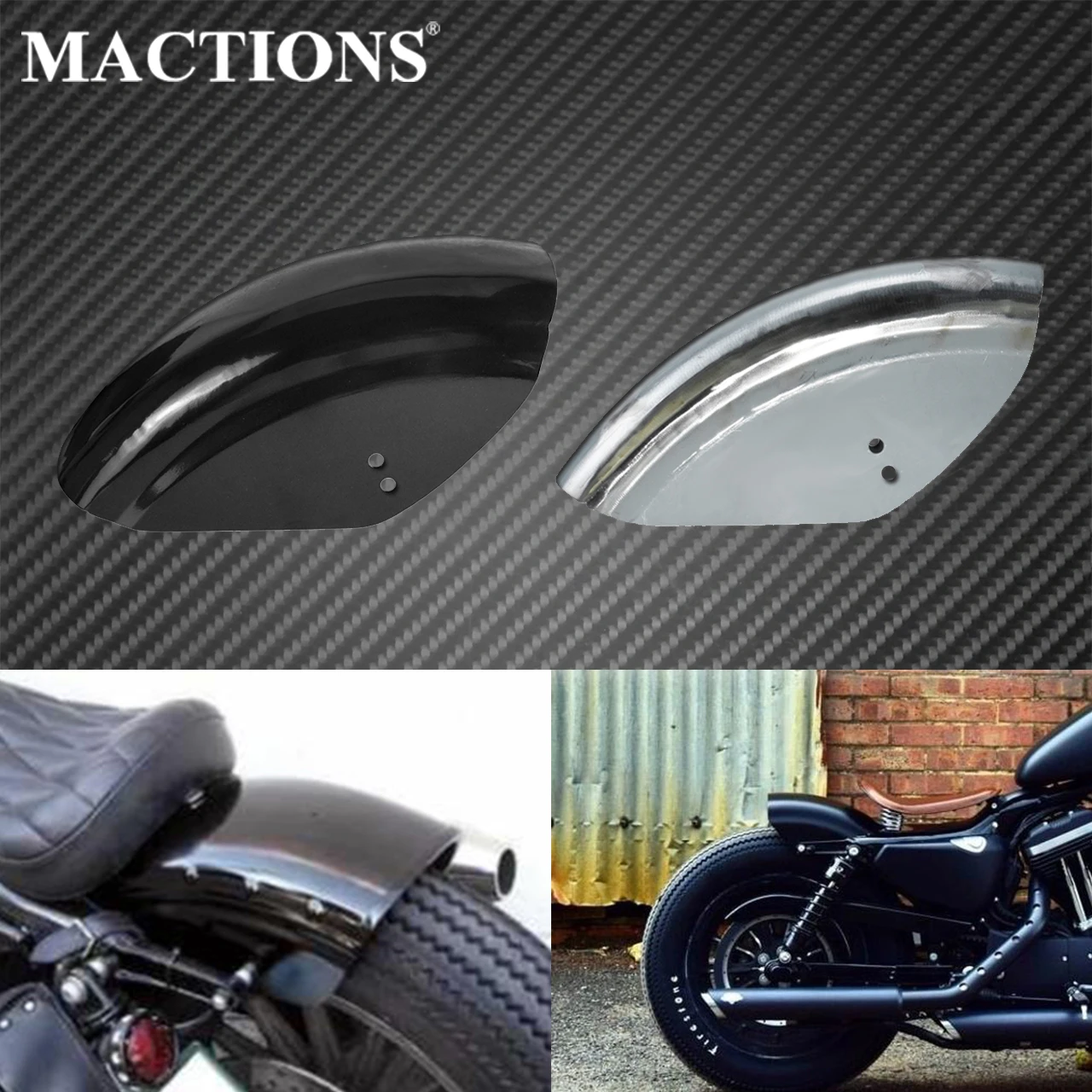 Motorcycle Black/Chrome Short Flat Rear Fender Mud Guard Mudguard Cover Cafe Racer For Harley Sportster Bobber XL1200 883 72 48