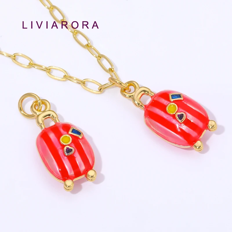 1/2/3Pcs 18K Gold Plated Brass Enamel Travel Suitcase Charms Pendant,Charms For Necklace Making Accessories,Jewelry Materials
