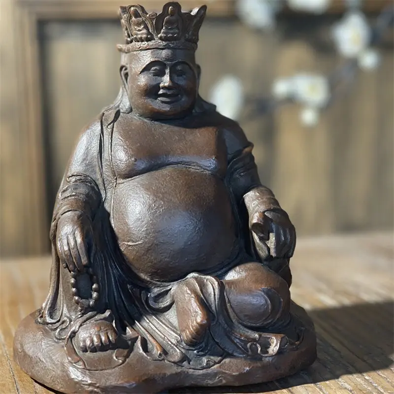 Chinese Ancient Retro Replica Black Wukong Maitreya Buddha Zen Decor Figurine, Desktop Worship Ornament for Entrance Study Tea R