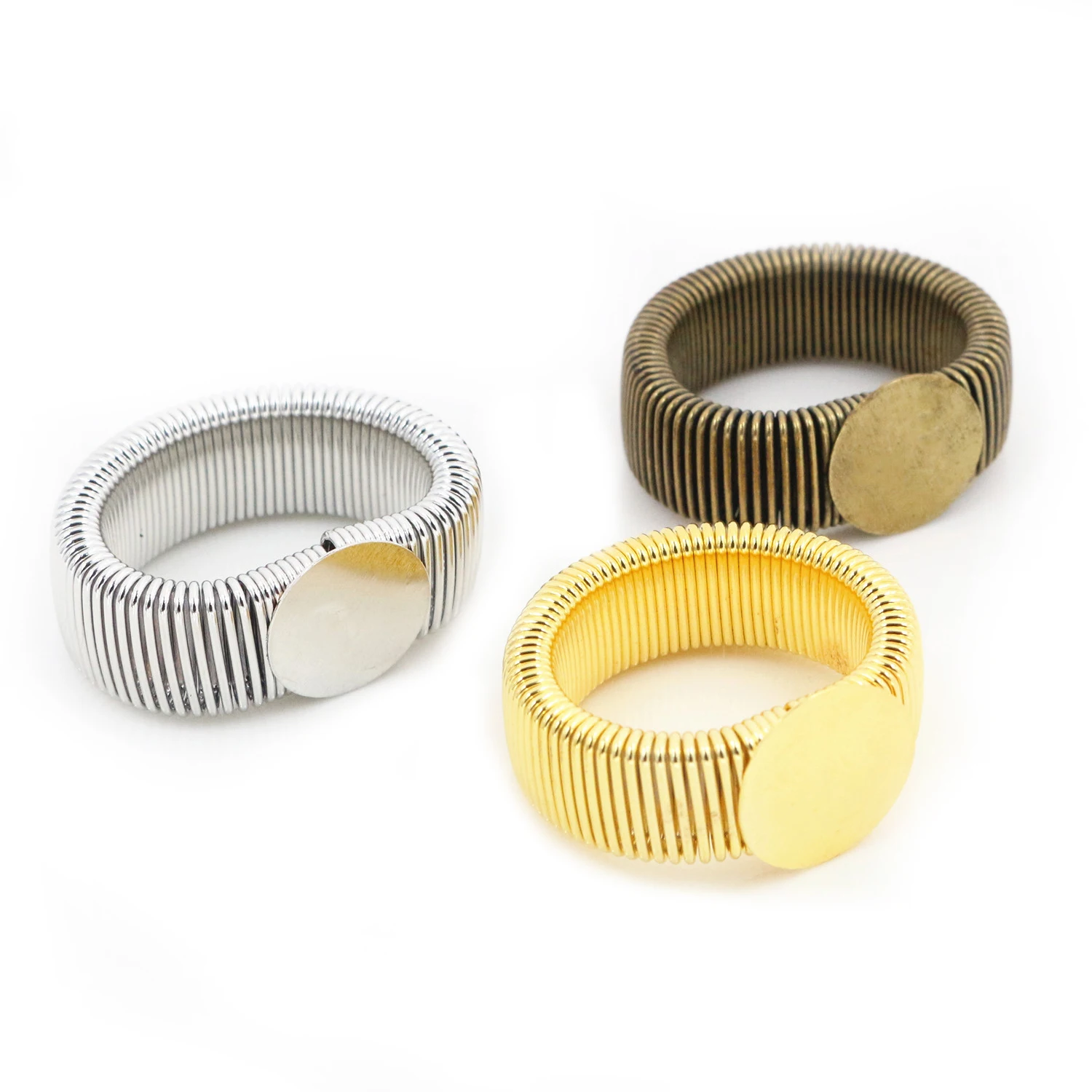 12mm 10pcs 3 Colors Plated Brass Adjustable Ring Settings Blank/Base,Fit 12mm Glass Cabochons,Buttons;Ring Bezels