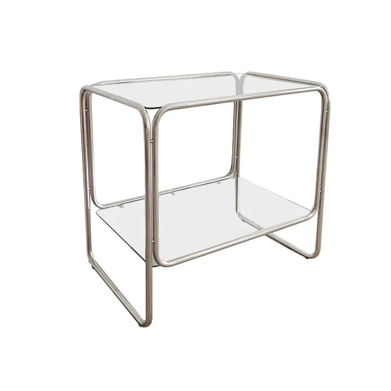

Tempered glass stainless steel frame coffee table simple medieval bedside storage side few cafes can be moved