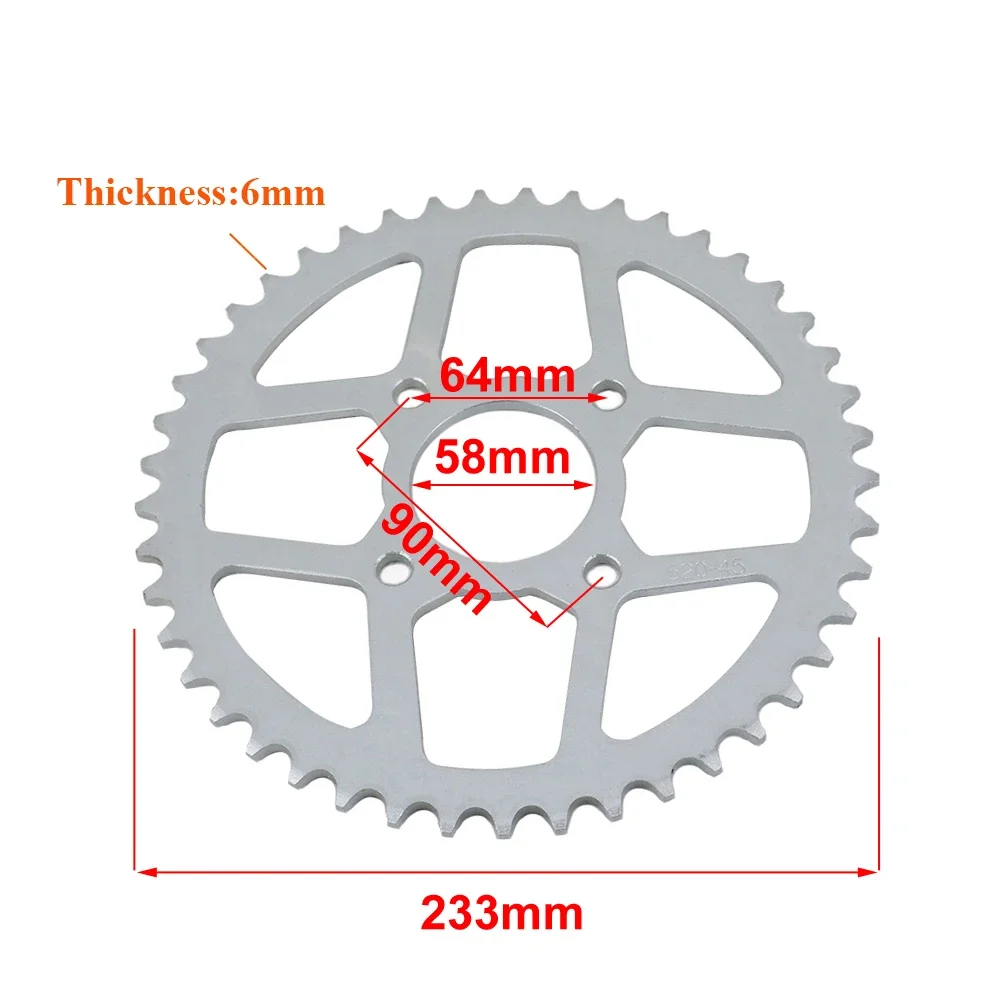 Motorcycle 520 45T Rear Chain Sprocket 58mm For 110cc 125cc 150cc 200cc 250cc Motocross ATV Quad Pit Dirt Bike Accessories