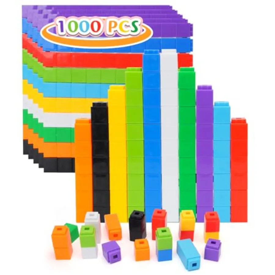 

1000 Pcs Math Linking Cubes Classroom Counting Blocks STEM Learning Materials Blue and Colorful Connecting Cubes for Spatial In