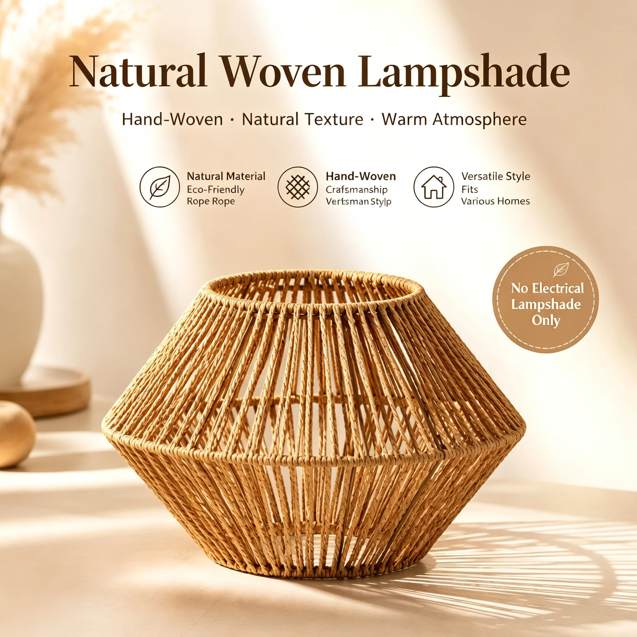 Boho Rattan Woven Rope Pendant Light E27 - Hanging Ceiling Lampshade for Living Room Bedroom Dining Room Decorative Lighting