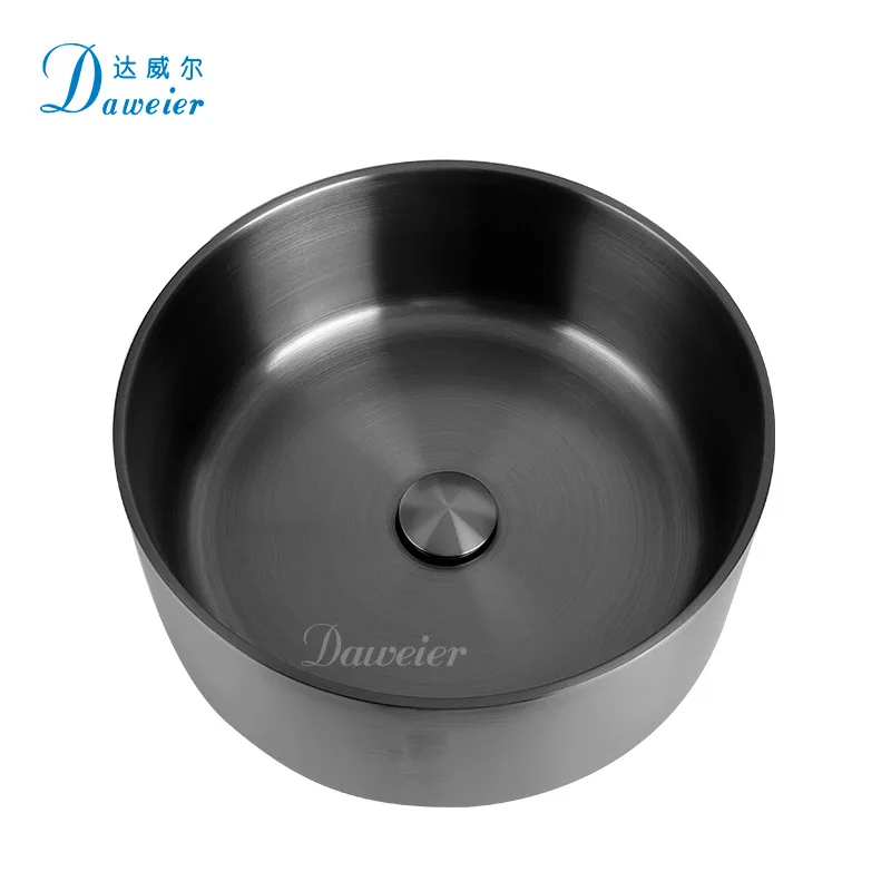 Luxury Athens Black Bathroom Sink 396*150mm washbowl SUS304 Stainless steel washbasin Round lavabo Top Quality hand basin,Newest