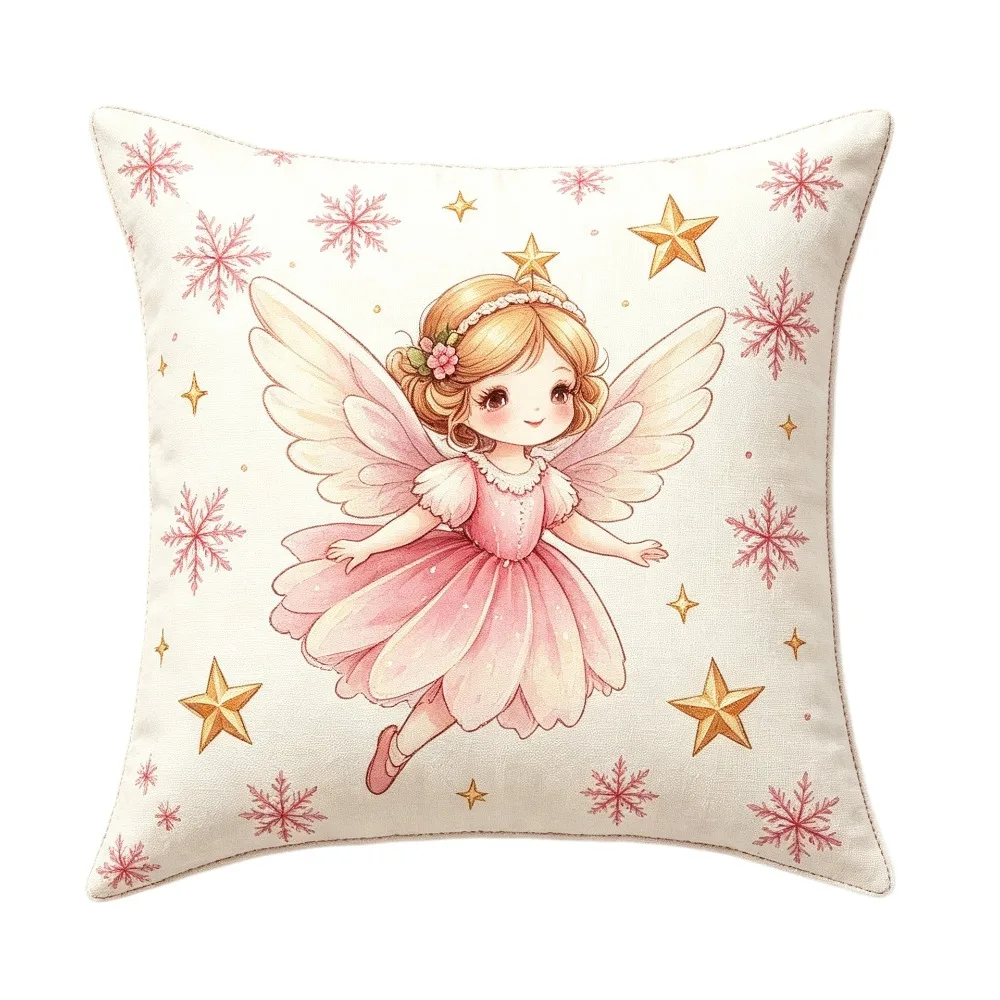 Soft Christmas Pillow Cover Pink Watercolor Style 45cm 17.72in Throw Cushion Case Elk Deer Decorative Square