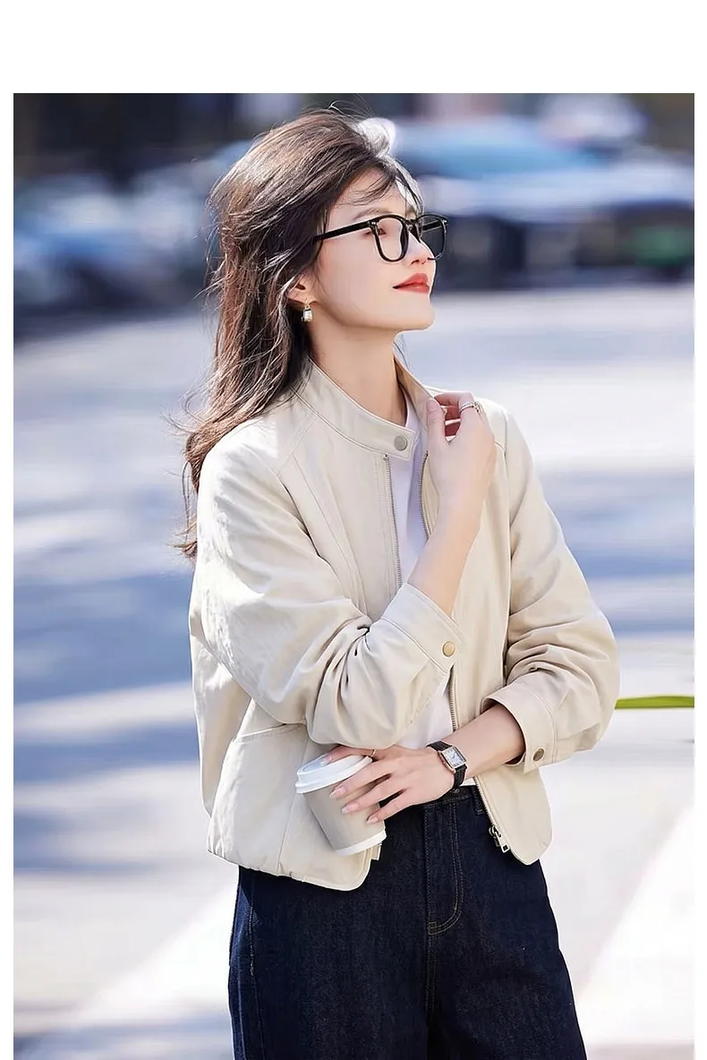 VIMLY Women's Leather Short Jacket 2026 Autumn Round Neck Fashion Coats Elegant Casual Loose-fit Female Windproof Outwears 31533