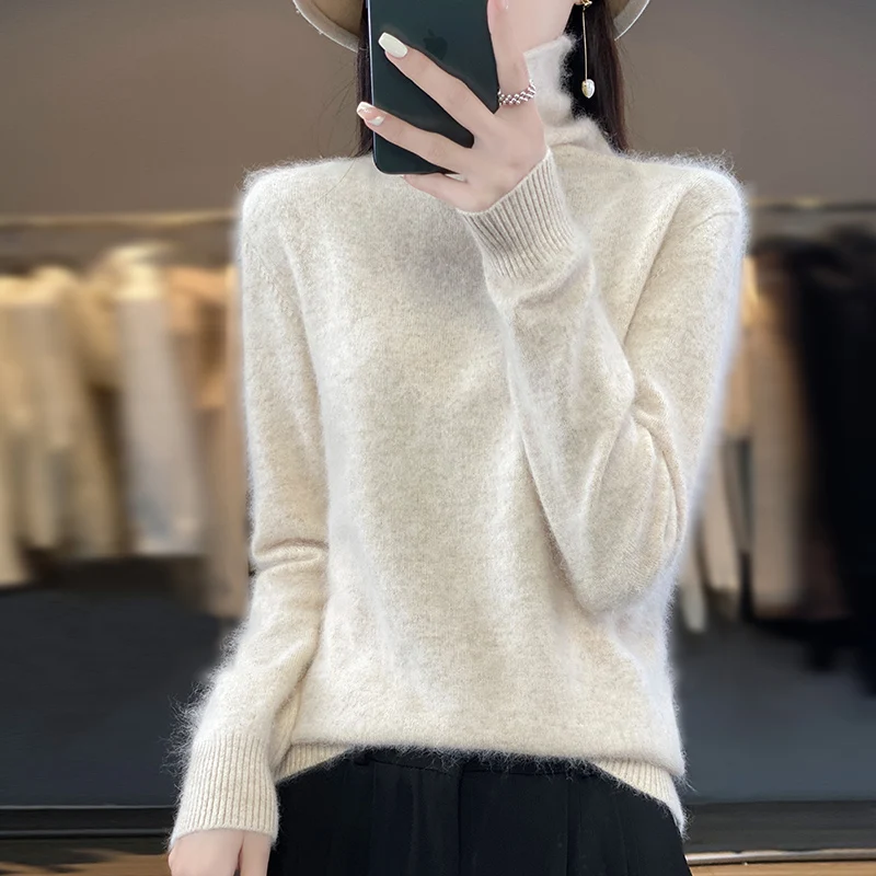 Women's High Polo Collar Cashmere Sweater, Pullover, Heap Collar, Thickened, Versatile Top, Knitwear, Autumn, Winter, New