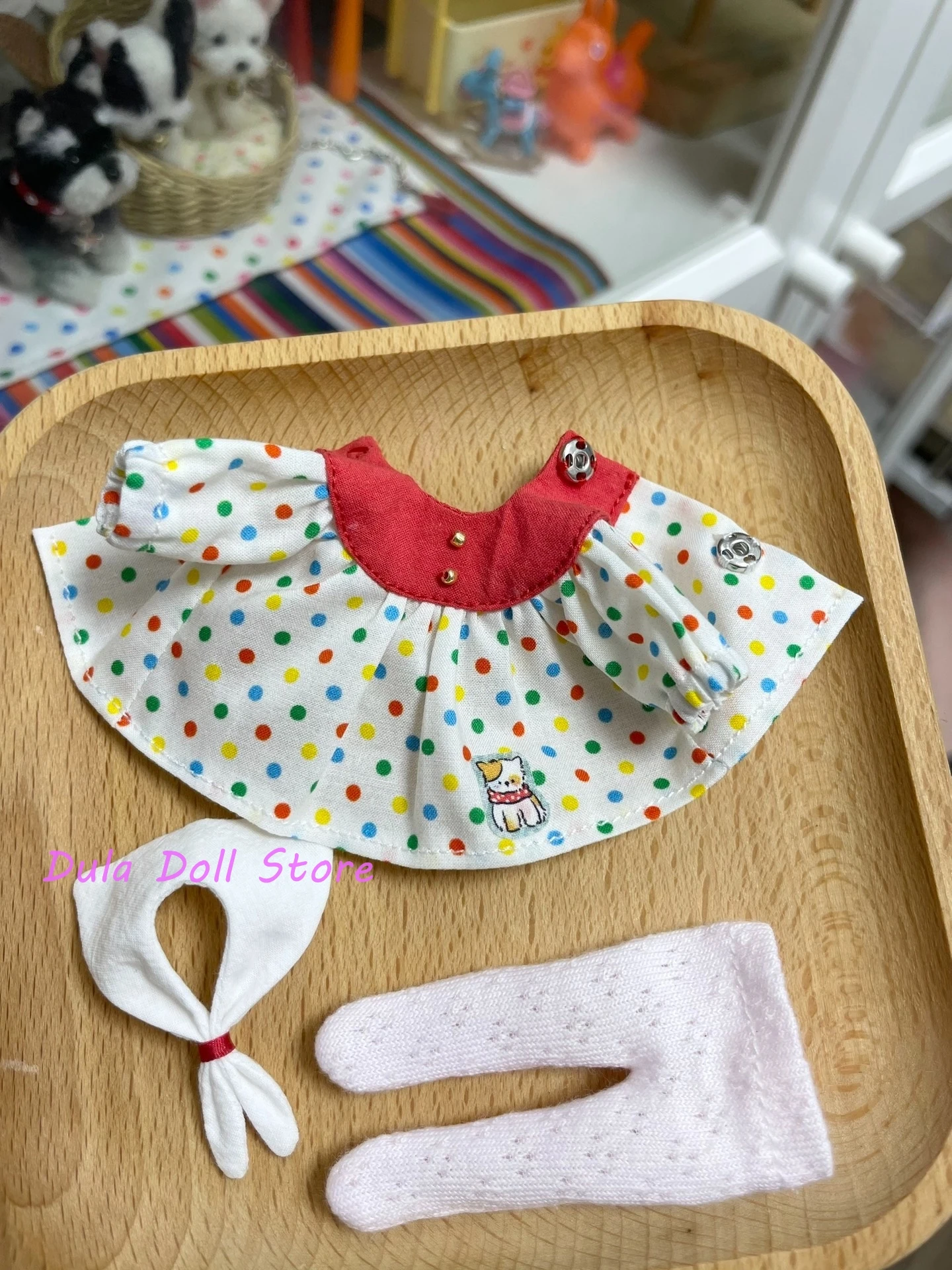 2026 Dula Doll Clothes Red with polka dots skirt for ob11 GSC doll