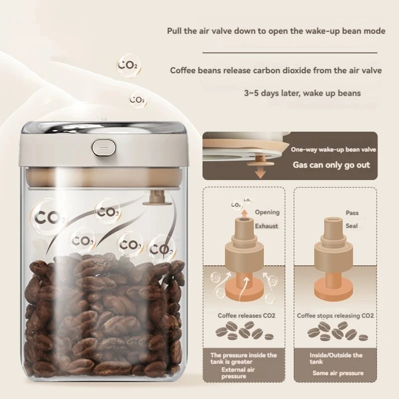 Glass Vacuum Seal Container Coffee Bean Canister Moisture-proof Coffee Bean Storage Can Large Capacity Tea Coffee Dispensing Jar