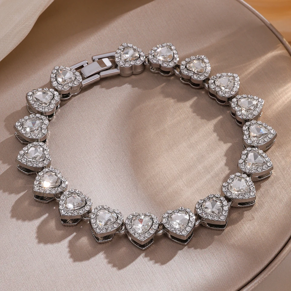 Yupsk 2 Stück/Set Rosa Blaues Herz Strass Tennis-Armband Gestapelter Schmuck für Frauen Mode Personalisierte Tägliche Accessoires – Detail 10