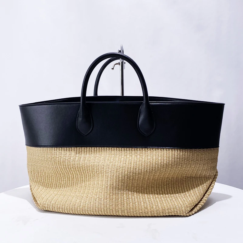 

England Style Genuine Leather Straw Tote Bags For Women Luxury Designer Handbags And Purses 2024 New In Large Capacity Shoulder