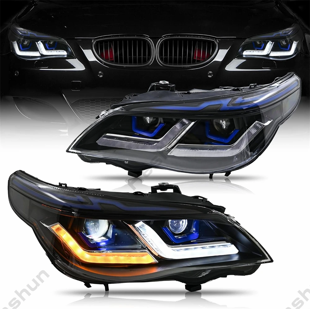 Pair LED Headlights For 2003-2010 BMW E60 E61 M5 5-Series 525i 528i 530i 540i Headlight Front Lights Turn Signal DRL Head Lamp