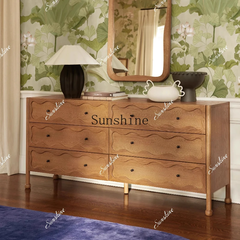 American rural retro solid wood six-chest cabinet drawer multi-functional bedside storage cabinet  FT