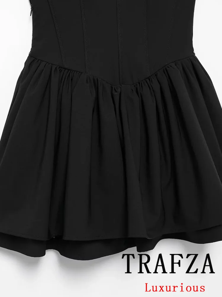 TRAFZA Vintage Chic Sexy Casual Women Dress Solid Sleeveless Zipper Velvet Mini Party Dress New Fashion 2024 Autumn Winter Dress