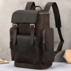 Vintage Crazy Horse Genuine Leather Backpack Men Leather Bagpack Climbing Rucksack male Large Hiking Backpack M814