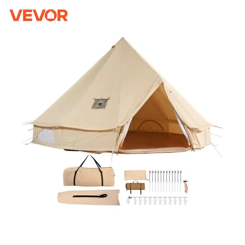 VEVOR Canvas Bell Tent 4 Seasons 4 m/13.12 ft Yurt Tent Canvas Tent for Camping with Stove Jack Breathable Tent Holds 6 People