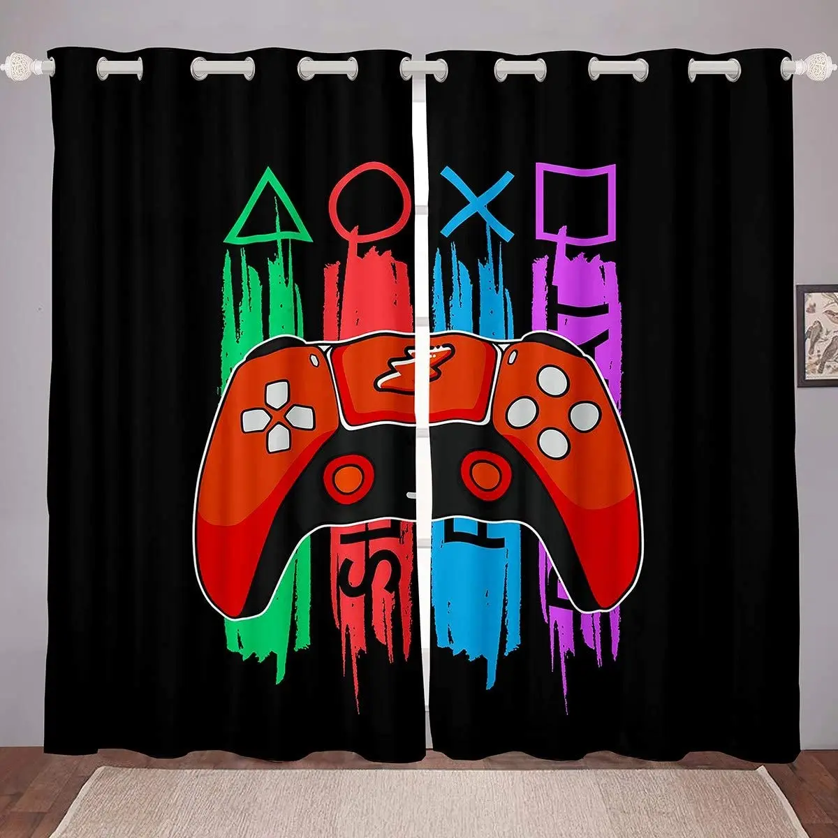 

Games Window Drapes Gamepad Window Curtains for Bedroom Living Room Boys Teens Modern Gamer Console Action Buttons Curtains