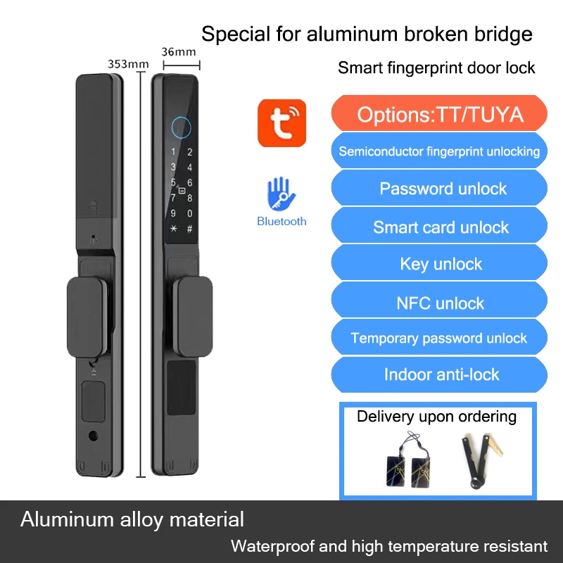 Narrow sliding door fingerprint lock outdoor waterproof broken bridge aluminum alloy door password lock courtyard door smart