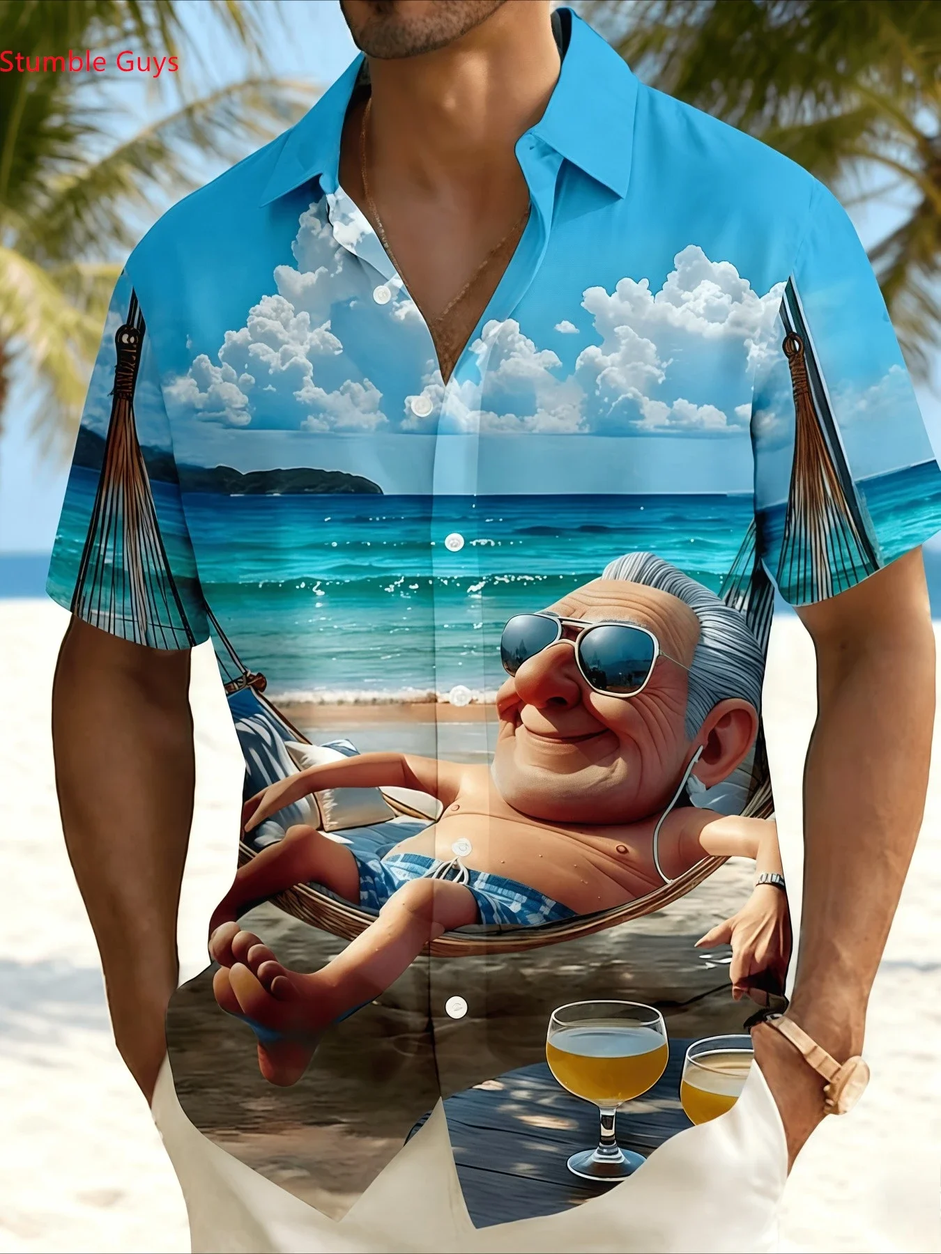Men's Summer Stylish Hawaiian Shirt Man Short Sleeve Cool Graphic Print Breathable Soft Fabric Beach Party Tops