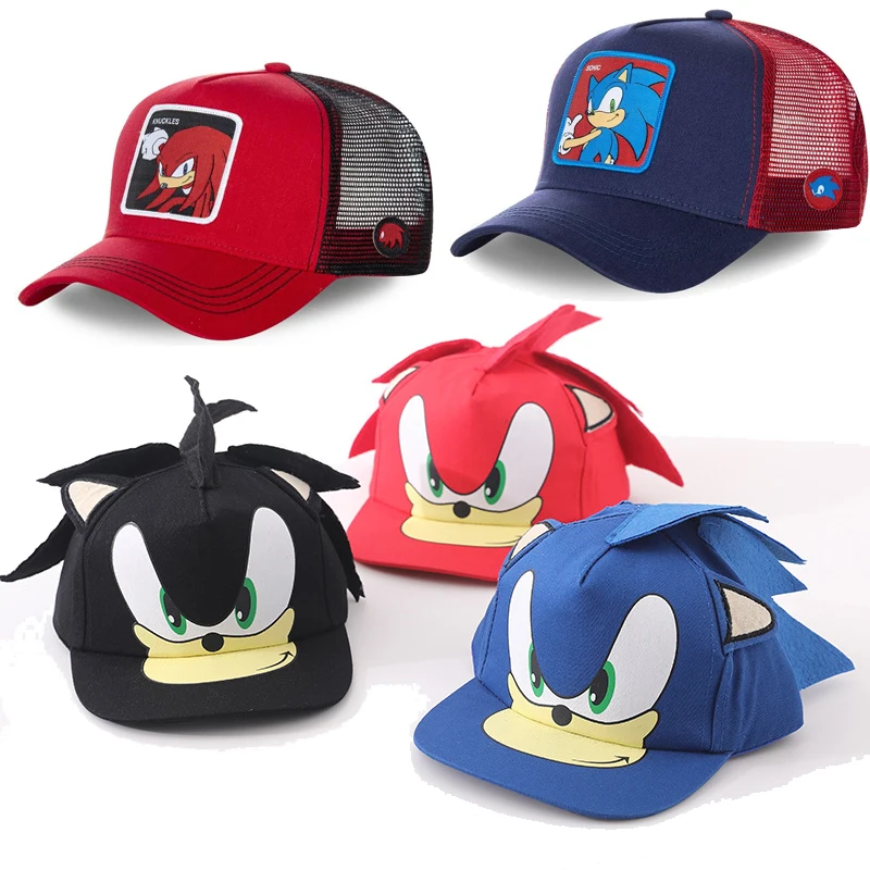 

Sonic The Hedgehog Anime Cartoon Cosplay Snapback Cotton Baseball Cap Flat Brim Hat Mesh Trucker Hat for Boys and Girls