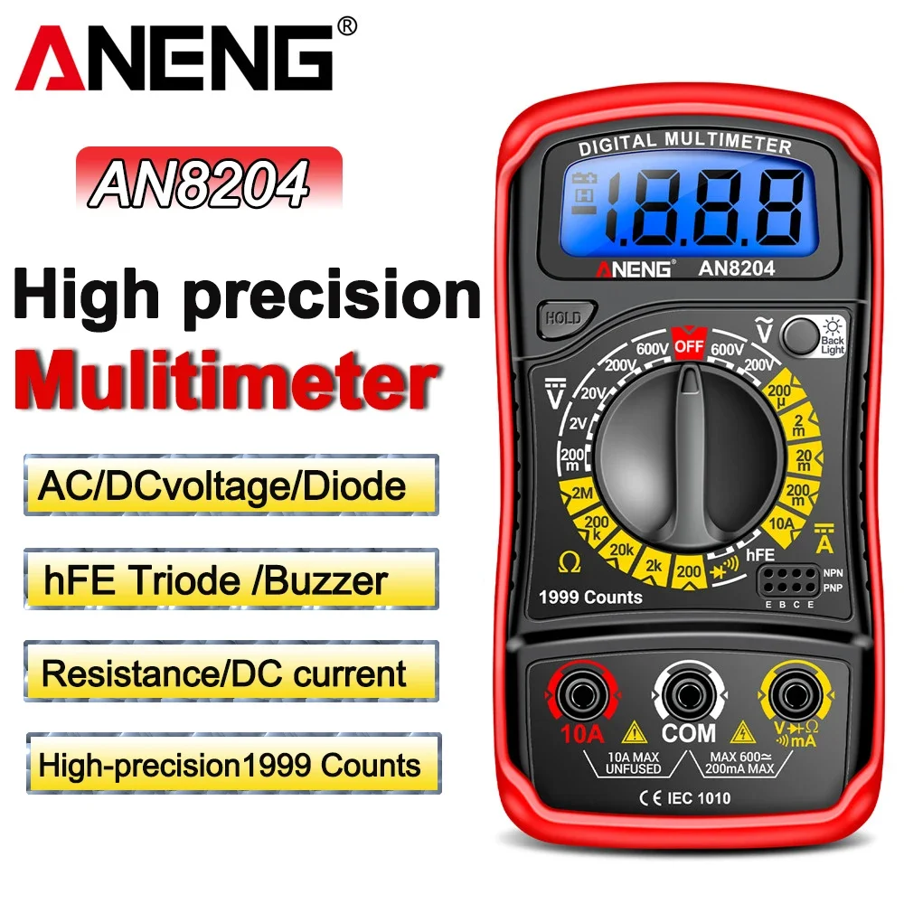 

ANENG AN8204 Digital Multimeter AC/DC Voltage High Precision Tester Meter Triode Buzzer Test Tools