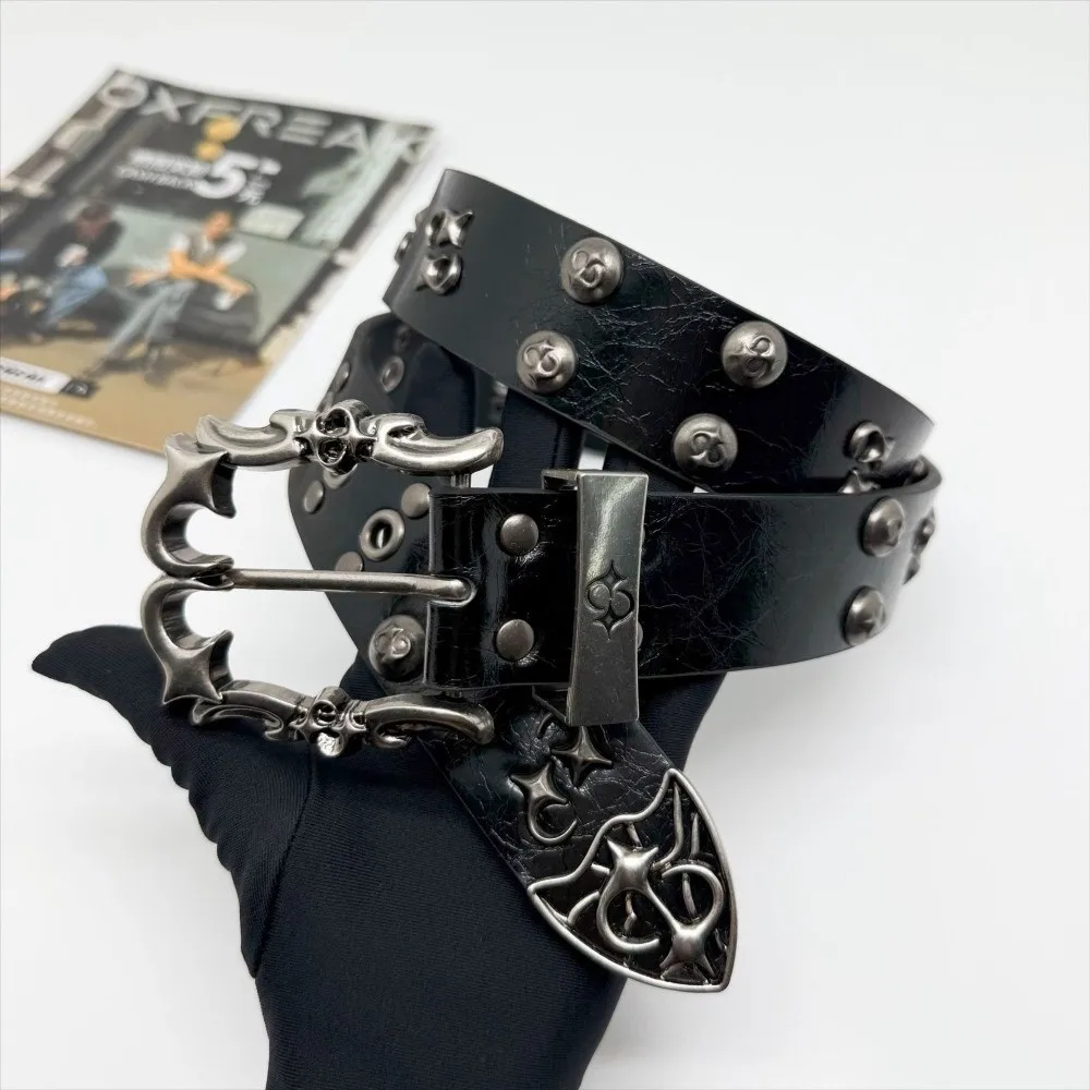 

Versatile Retro Gothic Belt Adjustable PU Punk Belt Hip Hop Style Y2K Cowboy Belt Unisex