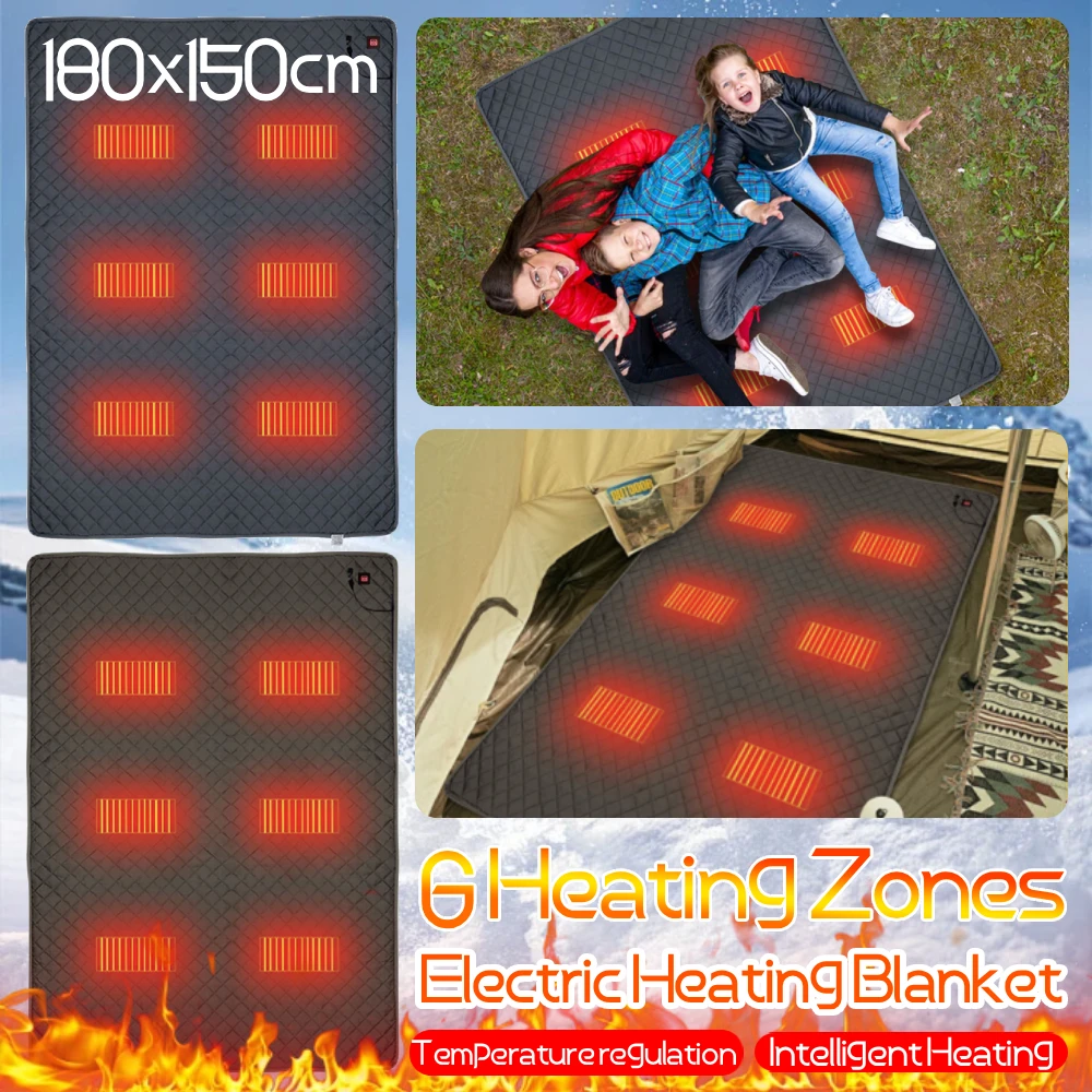 

6 Heating Zones Electric Heated Blanket Sleeping Pad for Outdoor Travel Camping Heated Cushion USB Powered Electric Heating Pad