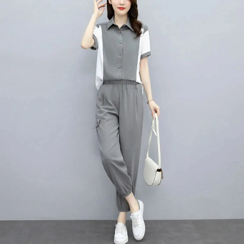 Sports Suit Women Summer Two Piece Set New Female Pants Set Ladies Casual Sportswear Suit Short Sleeve 2PCS