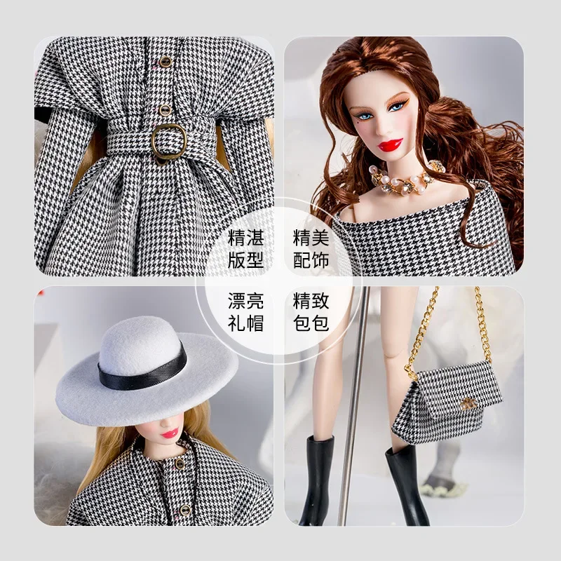 Ladies clothing set / houndstooth windbreaker coat suit / 1/6 doll clothes accsorrise outfit for 30cm Xinyi Fr2 ST Barbie Doll