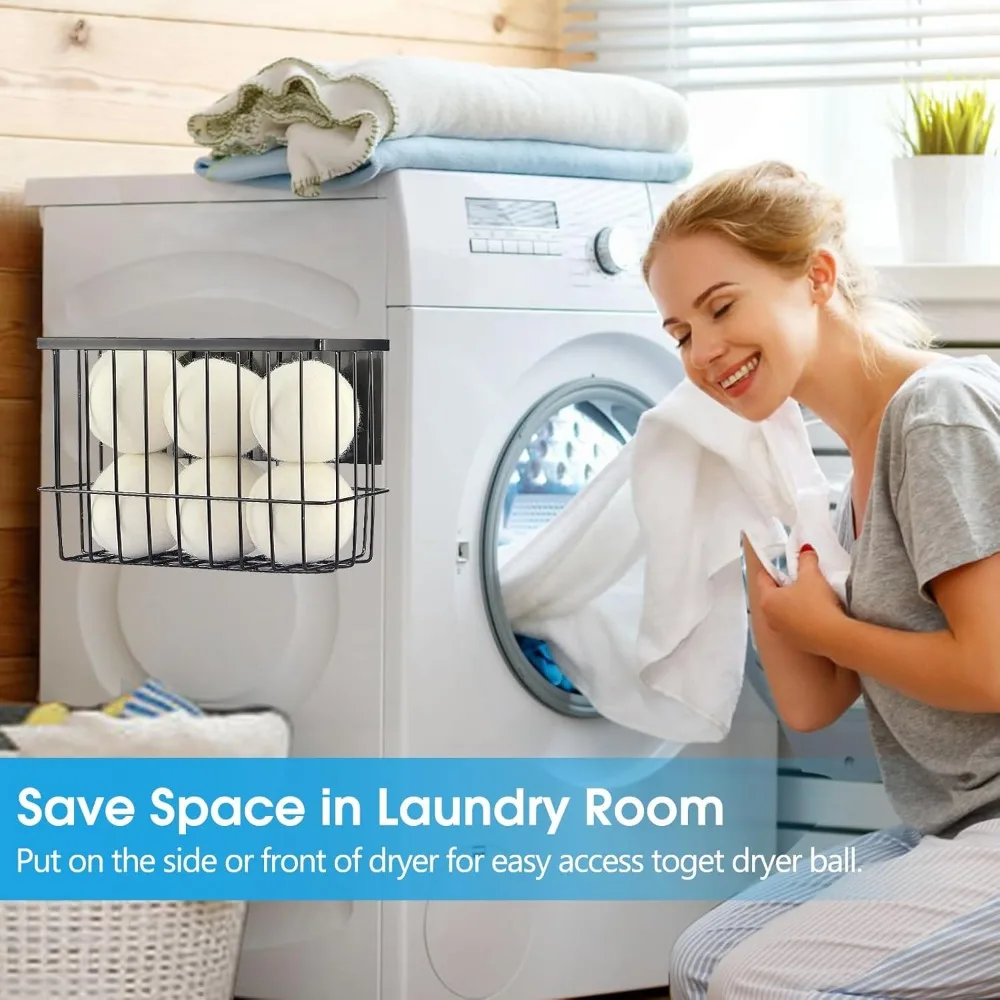 رف منظم غرفة الغسيل المغناطيسي، رف تخزين أسود غير لامع للغسالة أو جانب المجفف - حامل مغناطيسي، بدون مثقاب - يتضمن