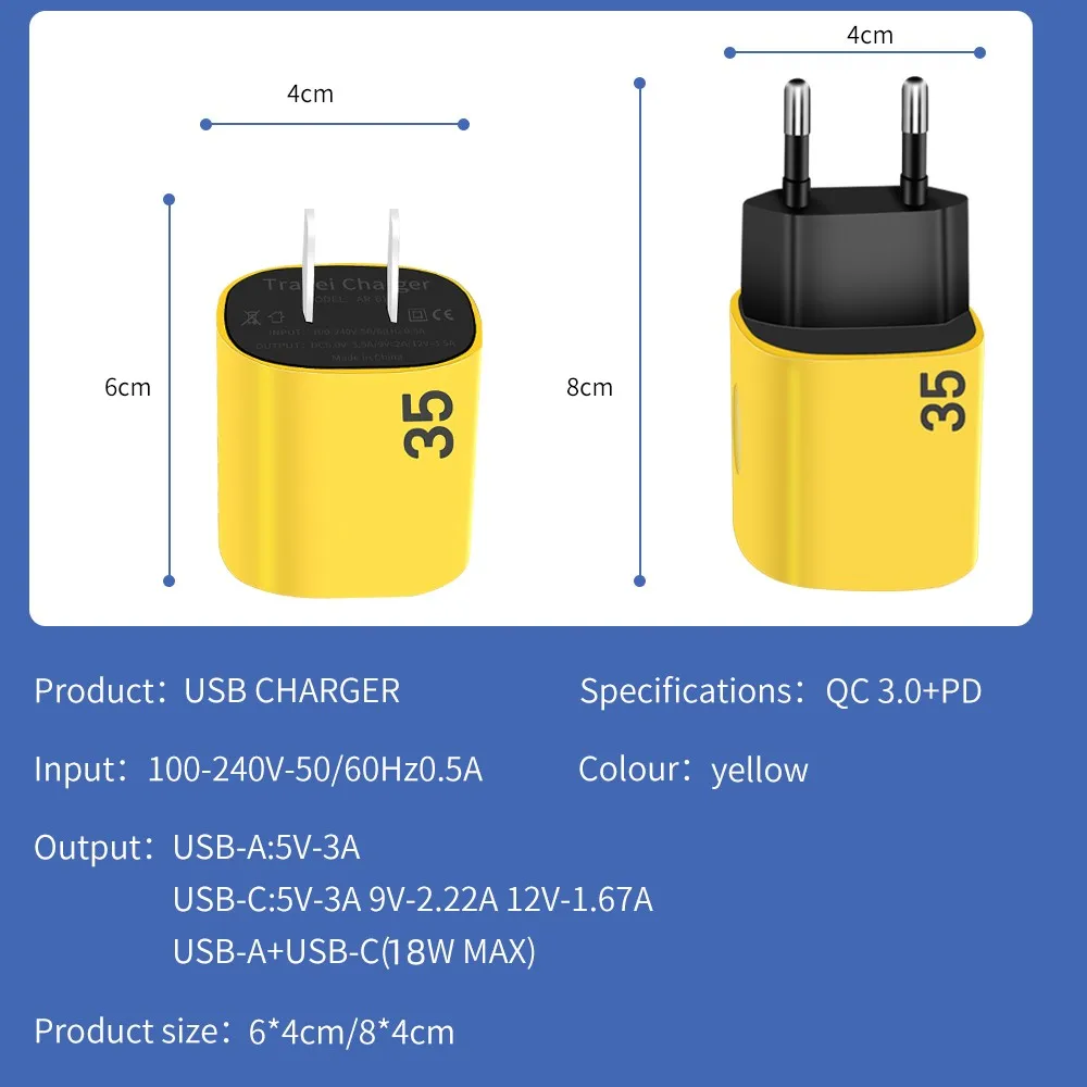 Cargador USB tipo C de carga rápida, adaptador de corriente para iPhone 15 Pro, Xiaomi, Samsung, carga rápida 3,0, 35W