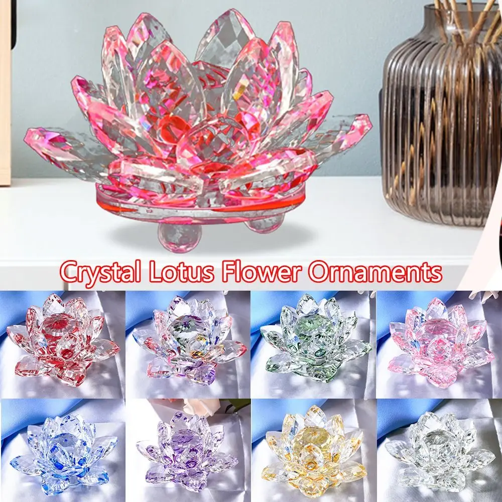 60-140mm Crystal Lotus Flower Figurine Lotus Flower Decor Multi-Color Lotus Flower Miniature Paperweight Table Ornaments