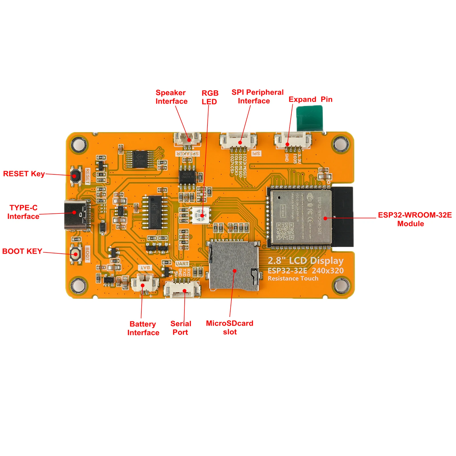Picture 4: 2.8inch ESP32-32E Display ESP32-WROOM-32E WIFI BLE Module Dual-core Processor TFT SPI 240x320 ILI9341V Driver Screen for IoT