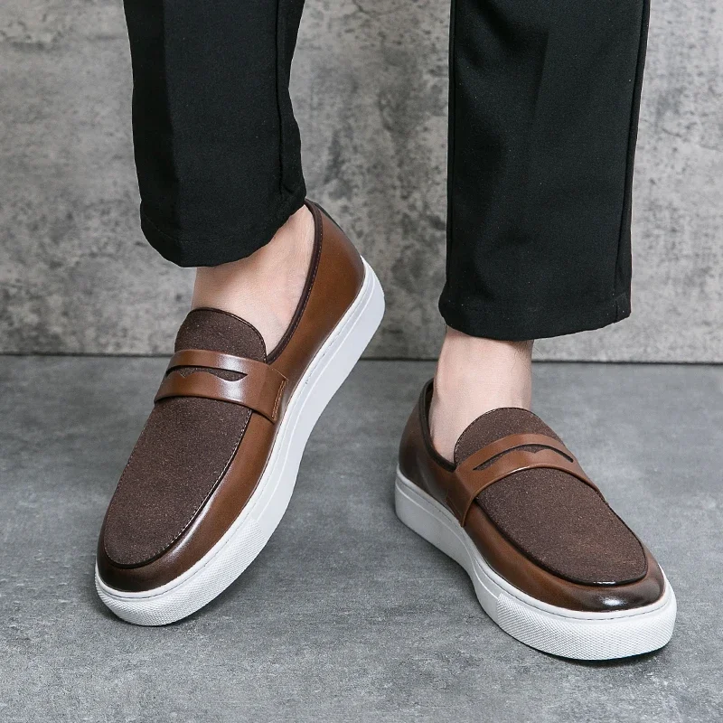 Loafers Shoes Men PU Mixed Color Flat Bottomed Light Comfortable Breathable Non Slip Business Casual Men Shoes