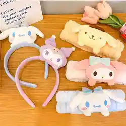 Sanrio Soft Plush Makeup Hairband Cute kuromi Cinnamoroll Melody Design Wash Face Makeup Non Slip Elastic Hair Accessories