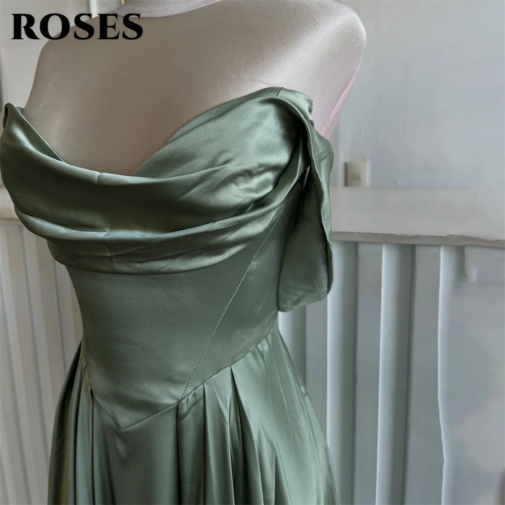 

ROSES Olive Green Party Dress Off Shoulder فساتين السهرة A Line Night Dress Ruffled Prom Dress for Woman Customized