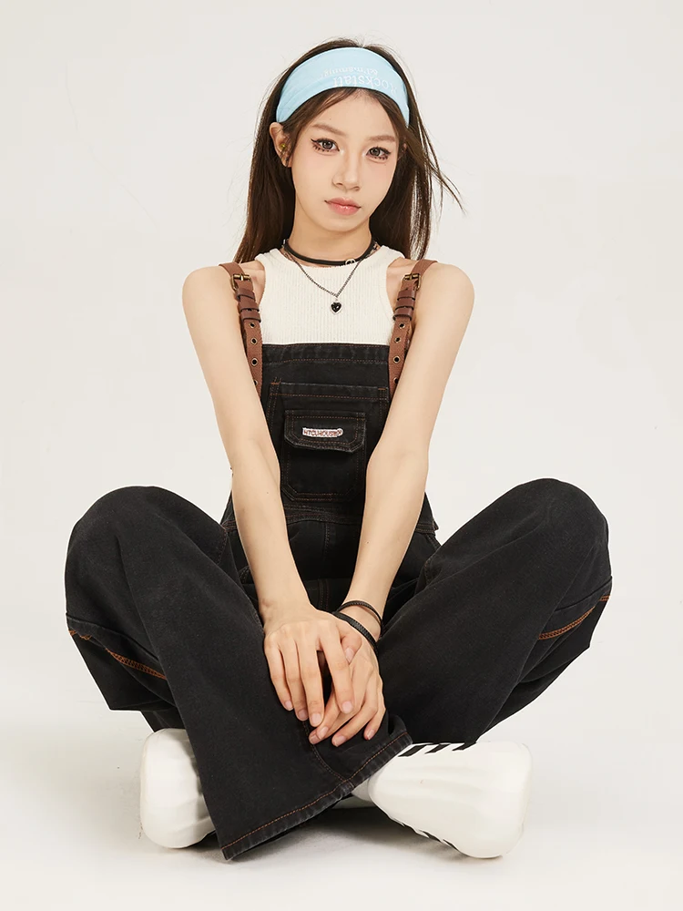 Kazalin Jeans-Overall mit hoher Taille für Damen, lockere Passform, Bla-Hose mit weitem Bein, Frühling 2026, amerikanischer Retro-Stil, lässiger Hiphop