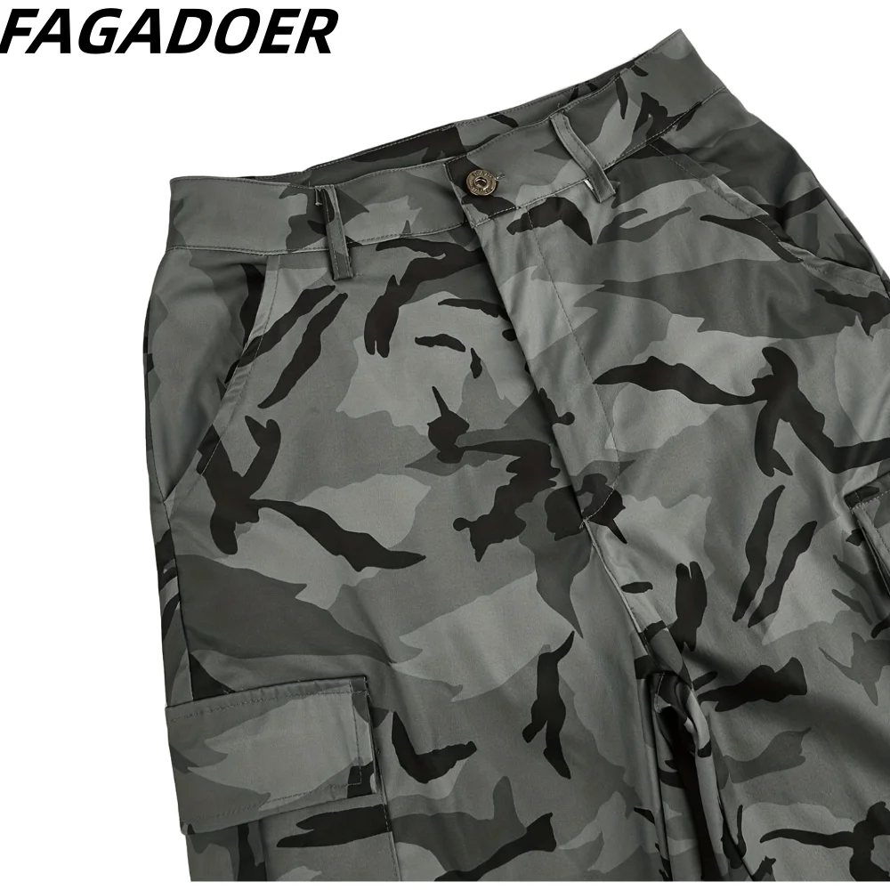 FAGADOER Fashion Camouflage Printing Cargo Pants Women High Waist Pocket Straight Trousers Autumn Casual Sporty Matching Bottoms