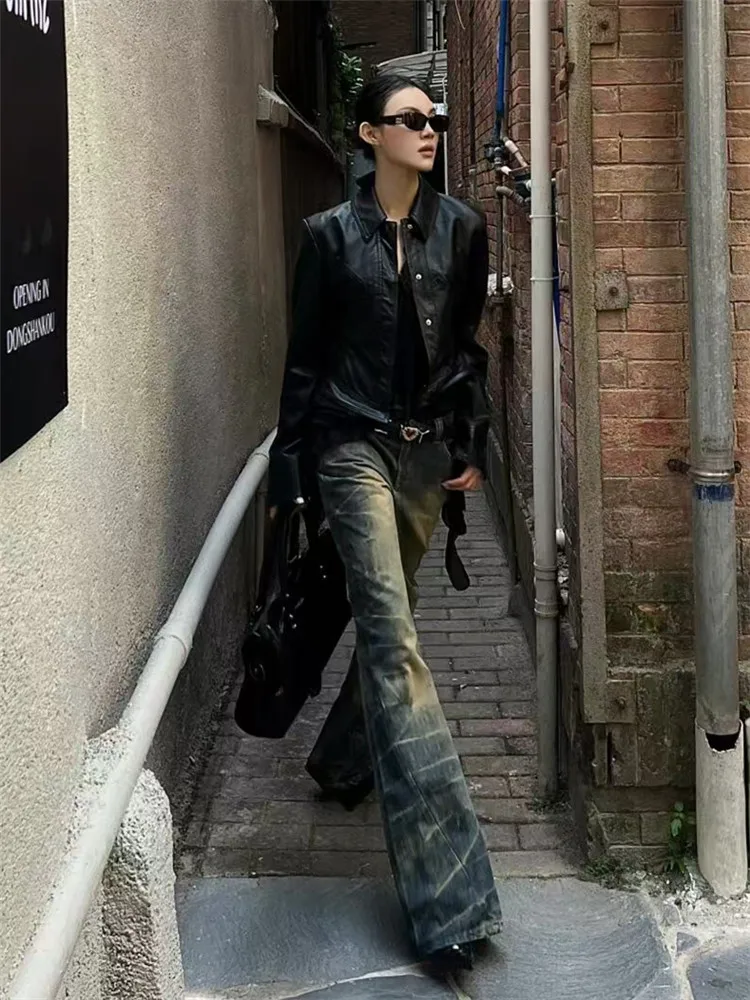 Niebieskie dżinsy damskie Vintage High Waisted Cargo Straight Summer NEW Casual Big Size Wide Leg Denim Baggy Pants Y2K Spodnie damskie