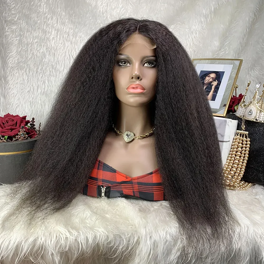 Black Kinky Yaki Straight Density 180 Long 30 '' Lase Front Wig For  Women BabyHair Preplucked Glueless Heat Resistant Wig Daily