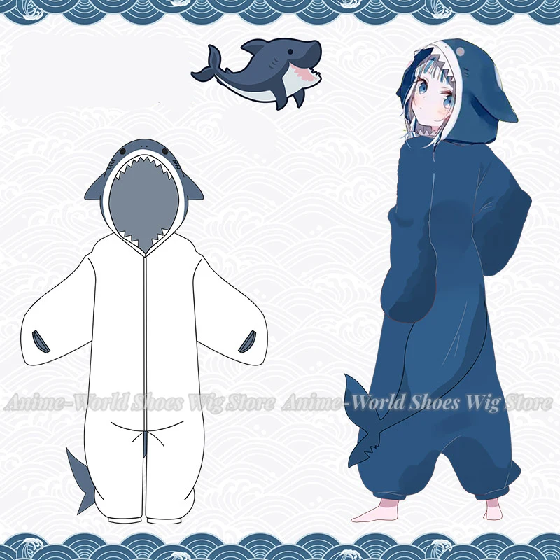 

Anime Hololive VTuber Gawr Gura Shark Cosplay Costumes Pajamas Sleepwear Adults Soft Warm Flannel Jumpsuit Unisex Nightgown Suit