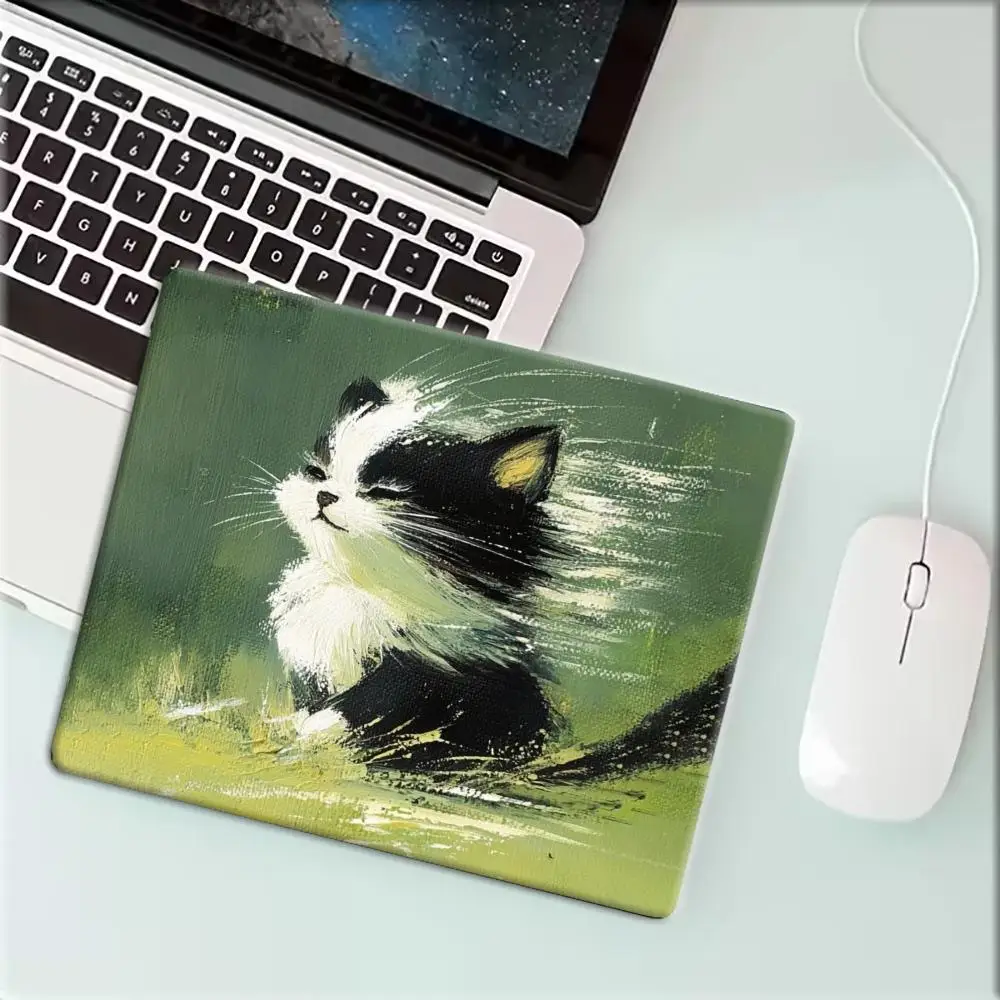 White Cat Green Background Vintage Oil Painting Print small Mouse Pad Extended Pads mousepad Nootbook Game Rug 22*18/25*29CM