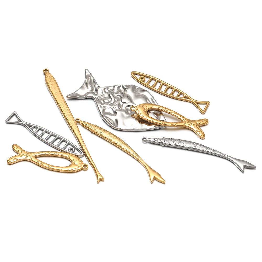 5 Stück Edelstahl Gold Lange Große Fisch-Anhänger für DIY Schmuckzubehör, Handgefertigte Halsketten-Anhänger und Ohrring-Zubehör – Detail 3