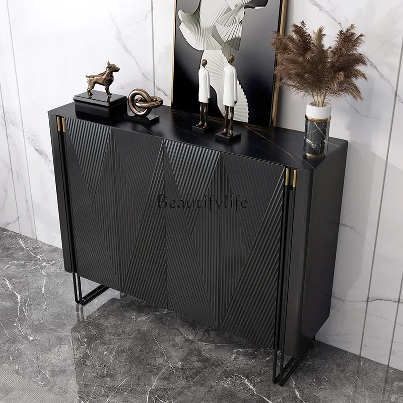ls 04Italian light luxury home shoe cabinet modern extremely simple black living room storage cabinet