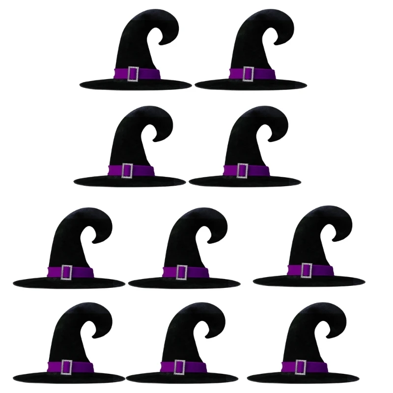 Pack Of 10 Halloween Witch Hat for Costume Parties Soft Velvets Wizard Caps for Adults and Teens Cosplay Accessories