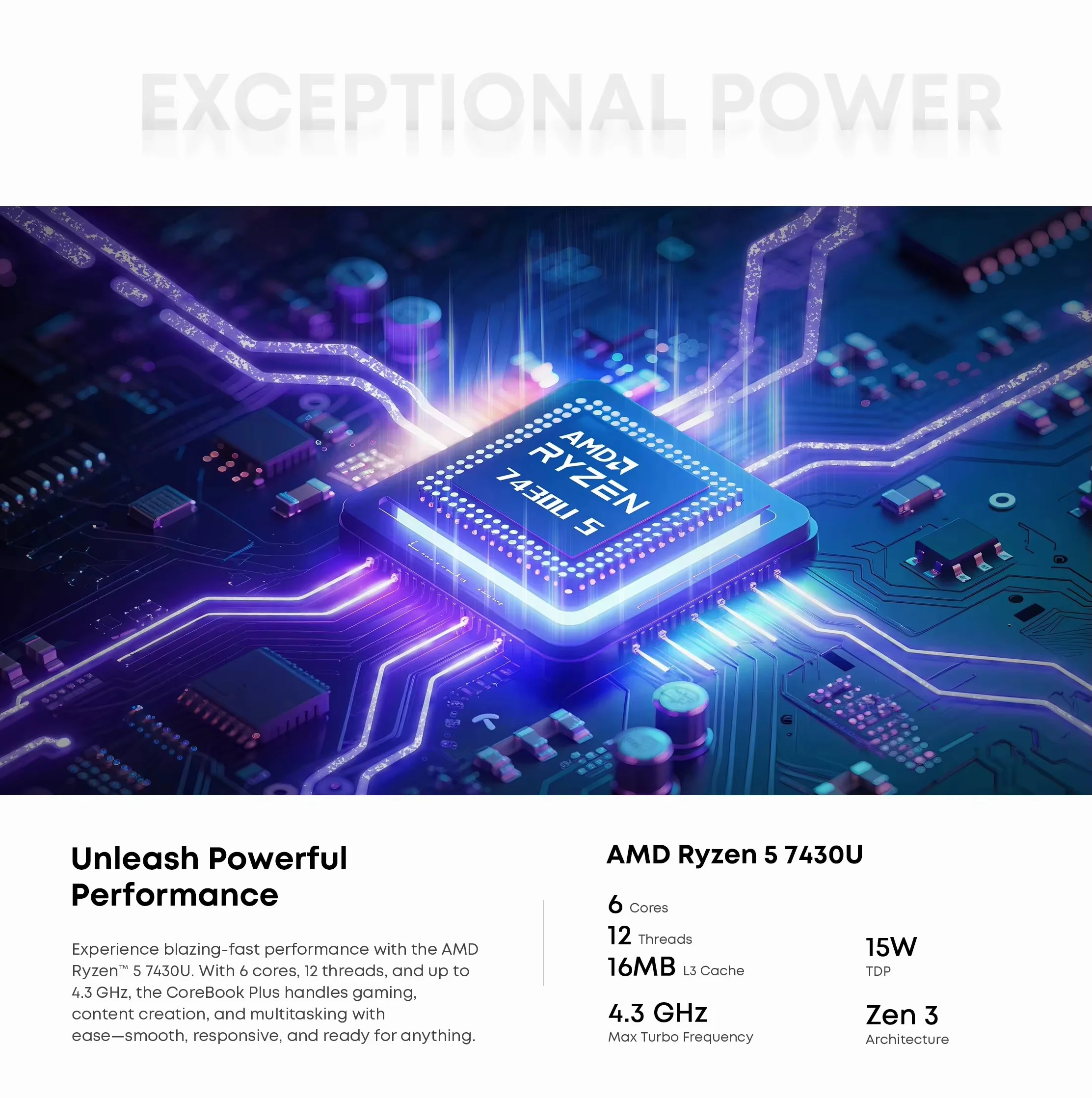 CHUWI 15.6インチ Corebook Plus ノートパソコン AMD R5-7430U 16GB RAM 512GB SSD 冷却ファン付き Windows 11 ノートブック