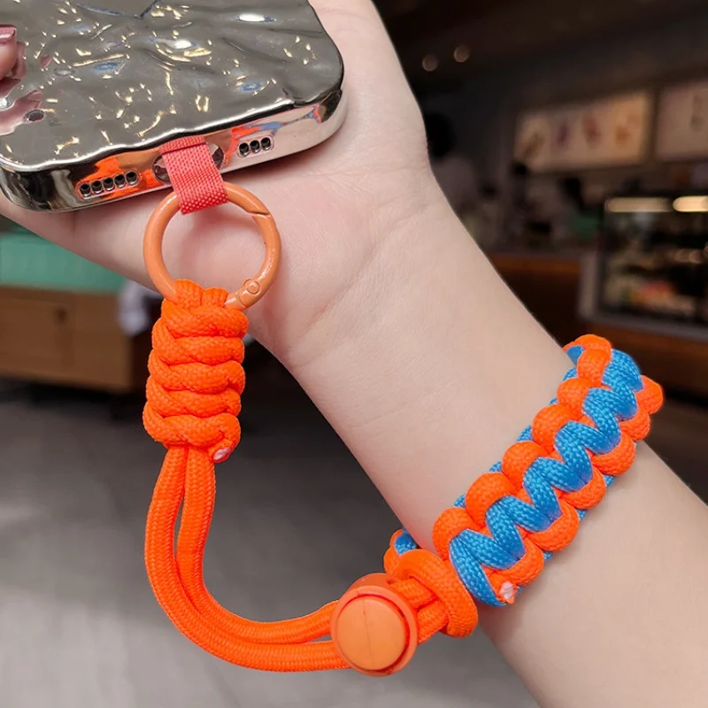 Nuevo llavero de pulsera para mujer, correa trenzada ajustable, cordón para teléfono móvil, pulsera antipérdida, llavero de Paracord para exteriores, regalo